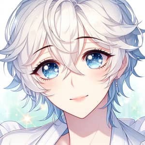 Charming Anime Boy with White Hair and Blue Eyes