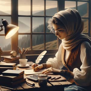 Serene Middle-Eastern Female Writer | Creative Workspace