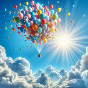 Colorful Balloons Ascending in Bright Blue Sky