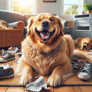 Amusing Golden Retriever Dog with Playful Expression in Bright Living Room