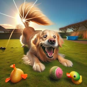 Amusing Golden Retriever Plays Happily in Sunny Field