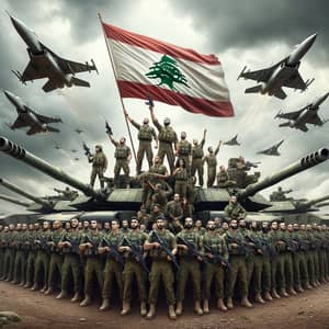 Powerful Display of Patriotism and Unity with Lebanon Flag and Military Tanks