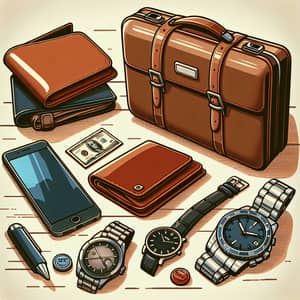 Men's Essentials Still-Life: Wallet, Smartphone, Watch & Briefcase