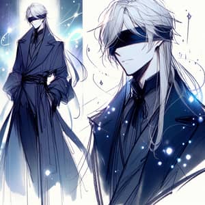 Mystical Slender Figure in Dark Blue Robe | Silver-Haired Character