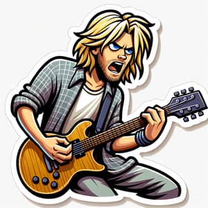 Grunge Style Rock Musician: High-Res Sticker Design