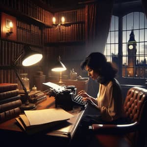 South Asian Female Screenwriter in Vintage Study Room, London