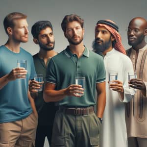 Diverse Men Hydrating Together - Refreshing Water Moment