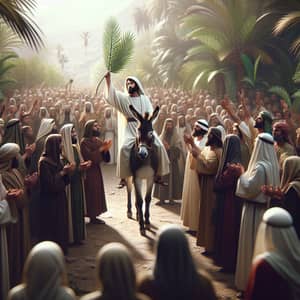 Jesus Christ on Donkey: Palm Sunday Celebration with Crowd