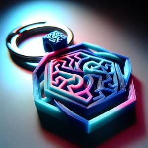 Intricate 3D Printed Keychain with Geometric Patterns and Bright Colors