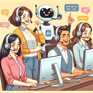 Diverse Customer Support Team Assisted by Efficient AI Robot