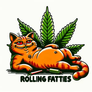 Mischievous Orange Feline Lounging with Cannabis Leaf