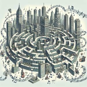 Urban Whimsical Labyrinth Scene for Music Artist's Album Cover