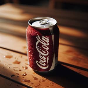 Chilled Can of Cola on Wooden Table