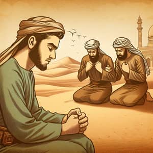 Middle-Eastern Man Praying in Pre-Islamic Desert Setting