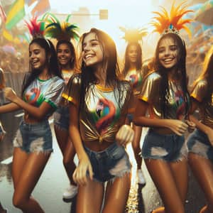 Dynamic Energy Parade: Diverse Girls in Carnival Costumes