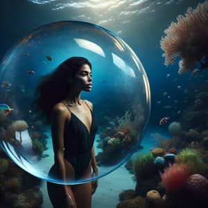Hispanic Woman in Swimsuit Submerged in Underwater Bubble