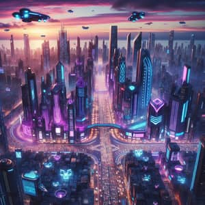 Futuristic Cyberpunk City at Dusk | Neon Lights & Flying Vehicles