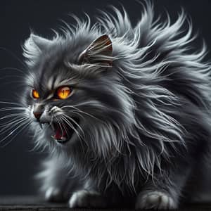 Fierce Cat with Stormy Fur and Amber Eyes - Defending Territory