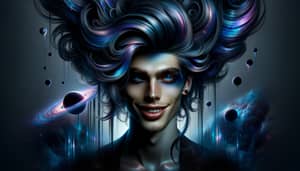Galactic Villain with Blue-Purple Huge Hair