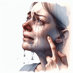 Emotive Watercolor Portrait of a Person Releasing Tears