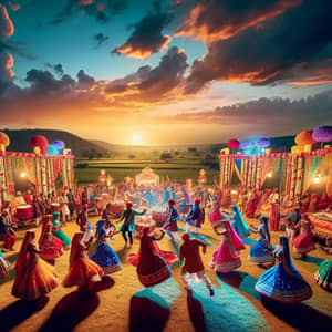 Colorful Traditional Indian Wedding Dance at Twilight