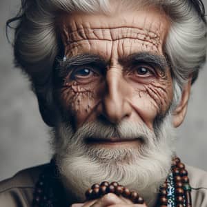 Elderly Middle-Eastern Man with Thoughtful Eyes and Tasbih Beads