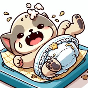 Newborn Kitten with Milk Tooth in Diaper | Cute Animal Cartoon