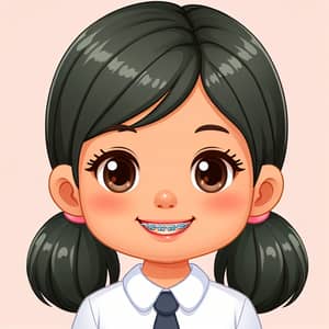 Adorable South Asian Little Girl with Braces and Pony Tails