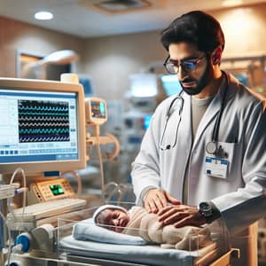 Neonatologist Caring for Newborn in Modern NICU