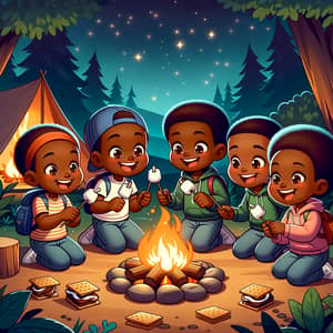 African American Cartoon Kids Camping Adventure | Fun and Engaging