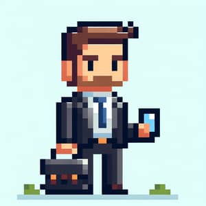 Pixelated Cartoon Businessman: Suited for Success