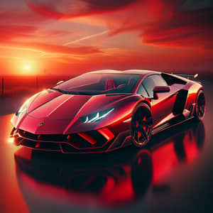 Luxury Red Lamborghini | Sunset Sports Car Photo