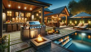 Luxurious Backyard Entertaining: Built-In Grill, Bar Area, Fire Pit