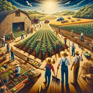 Diverse Agriculture Scenes: Crops, Farmers, and Farm Tools