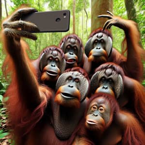 Adorable Group of Orangutans Taking a Selfie