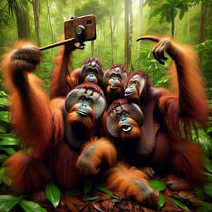 Amusing Orangutans Take Selfie in Lush Rainforest Habitat