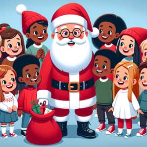 Santa Claus Interacts with Diverse Group of Merry Children