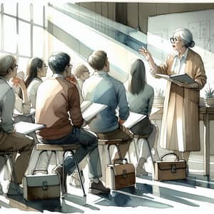 Watercolor Painting of Elderly Teacher Inspiring Adult Learners