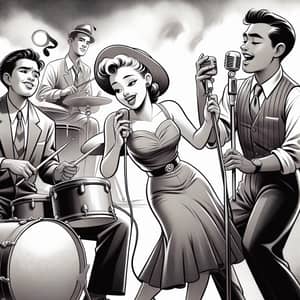1930s Style Cartoon Rockabilly Band with Female Singer