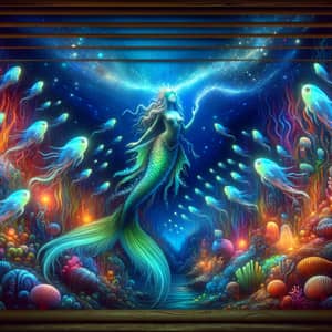 Surreal Underwater Spectacle with Glowing Mermaid and Aquatic Beings