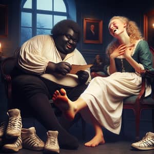 18th Century Tickle Scene: Black Man Tickles Blonde Girl's Feet