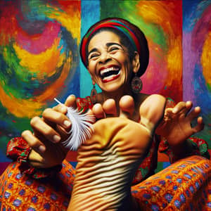 Vibrant Latin American Female in Playful Feather Tickle Fun