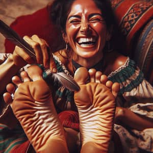 Vibrant Latin American Female Portrait | Playful Tickle Fight Photo