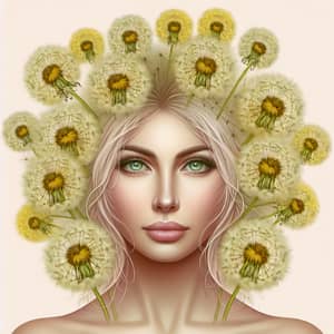 Unique Blonde Woman with Dandelion Hair | Enchanting Green Eyes