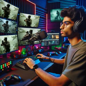 Young South Asian Video Game Streamer in Soundproof Room