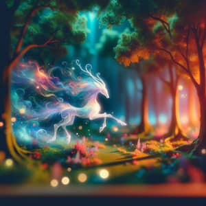 Enchanting Creature in Vibrant Mystical Forest | Miniature Fantasy Scene
