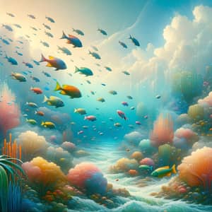 Whimsical Underwater Scene with Colorful Fish and Coral Reefs