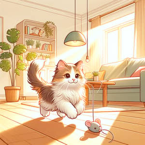 Playful Domestic Cat in Sunlit Living Room | Cat Toy Fun
