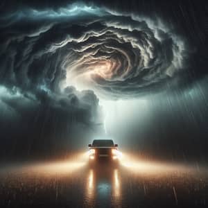 Dramatic Car in Storm with Magnificent Cloud Effect