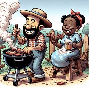 Cartoon Hillbillies Smoking Meat & Drinking Beer on Pellet Grill